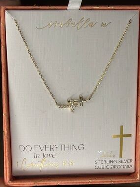 Isabella M Gold Double Cross Necklace with Cubic Zirconia